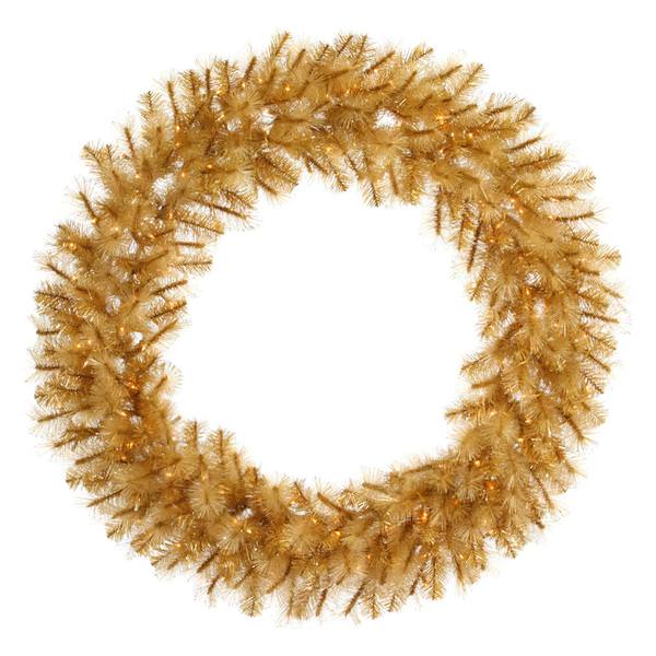 72" Artificial Gold Glitter Cashmere Pine Wreath 400 Clear Lights